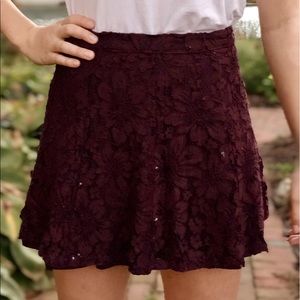 Maroon Lace Mini Skirt